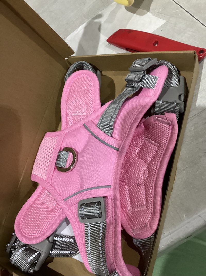 Condition photo showing New/Like New for PHOEPET No Pull Dog Harness, Unique Colors Reflective Adjustable Dog Vest, with Soft Training Handle Metal Clips for Small Medium Large Dogs (Baby Pink Base & Grey Straps,L) Baby Pink Base & Grey Straps L