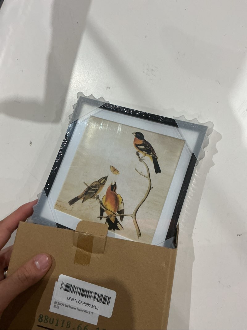 Condition photo showing New/Like New for bkabot 6x6 black metal photo frame hd glass 1 pack 5x5 mat tabletop wall | brushed aluminum picture frame removable mat & metal hooks velvet backing easel for tabletop & wall mount black 6x6-1p