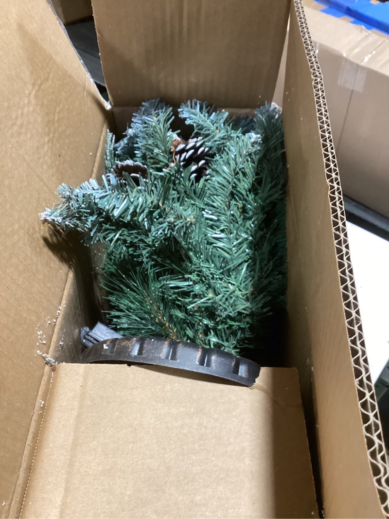 Condition photo showing Good Condition for 4FT Pre-lit Artificial Christmas Tree for Entrances and Christmas, Small Flocked Christmas Tree with Flowerpot Base and Pinecone?Battery Operated Flocked Green 4ft
