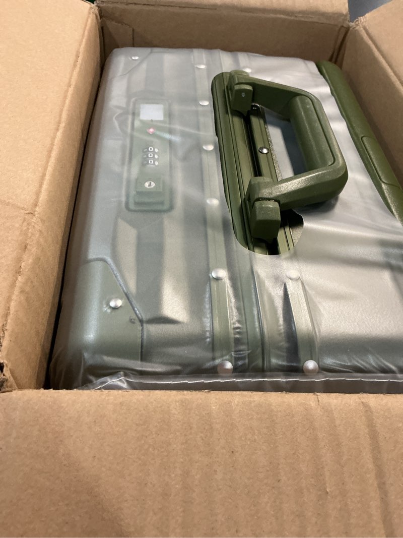 Condition photo showing New/Like New for Joyway 20 Inch Carry on Luggage with Aluminium Frame and Front Pocket, PC Hardshell Suitcase with USB Port and Cup Holder, 21.5x14.2x9 Airline Approved Luggage with Spinner Wheel, TSA Lock(Dark Green) Aluminium Carry-on Green