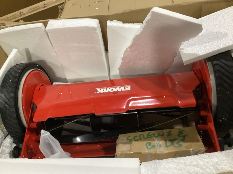 Condition photo showing Good Condition for ework push reel lawn mower, 23-inch manual lawn mower with 4 adjustable cutting heights, 5-blade cutting system, sponge-wrapped handle, tool-free assembly, reel mowers for garden, small yard red