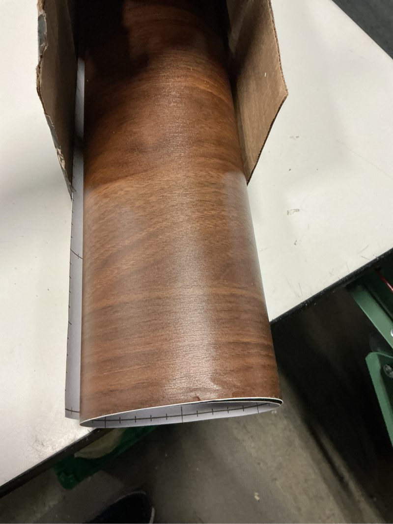 Condition photo showing As Is for bomeng walnut wood contact paper for cabinets 31.5"x354" brown walnut wood grain wallpaper peel and stick countertops wood wall paper for cabinets desk walls dresser cover top kitchen cabinet dark brown 32" x 354"