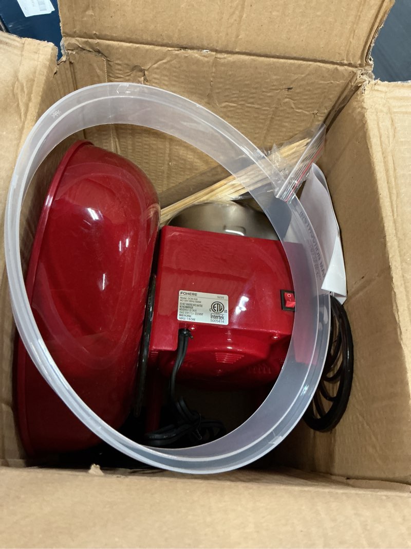 Condition photo showing As Is for fohere cotton candy machine for kids, countertop cotton candy maker homemade candy sweets for birthday parties, includes a scoop and 10 candy cones, red vintage