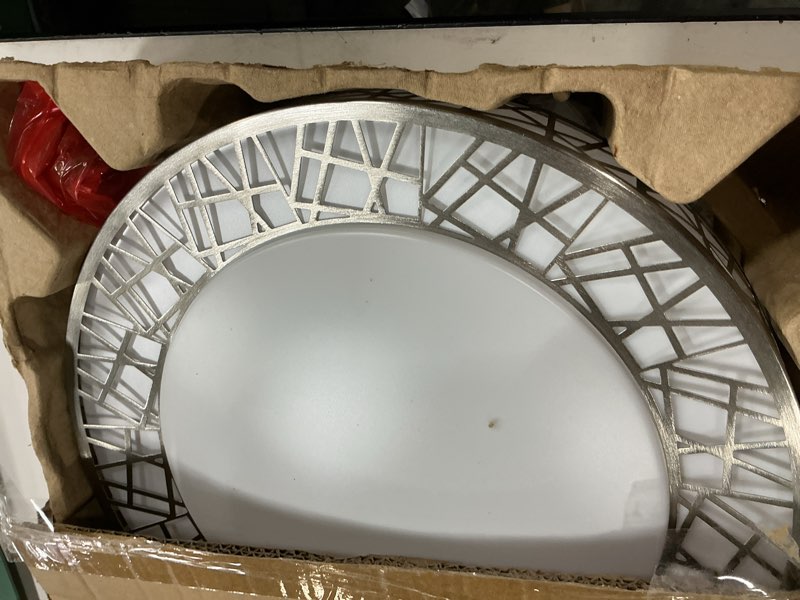 Condition photo showing As Is for 14 inch flush mount ceiling light, modern brushed nickel led ceiling light fixture, 24w 2400lm 2700-6500k adjustable, dimmable ceiling lights for bedroom, kitchen, hallway, bathroom, etl 14 inch brushed nickel
