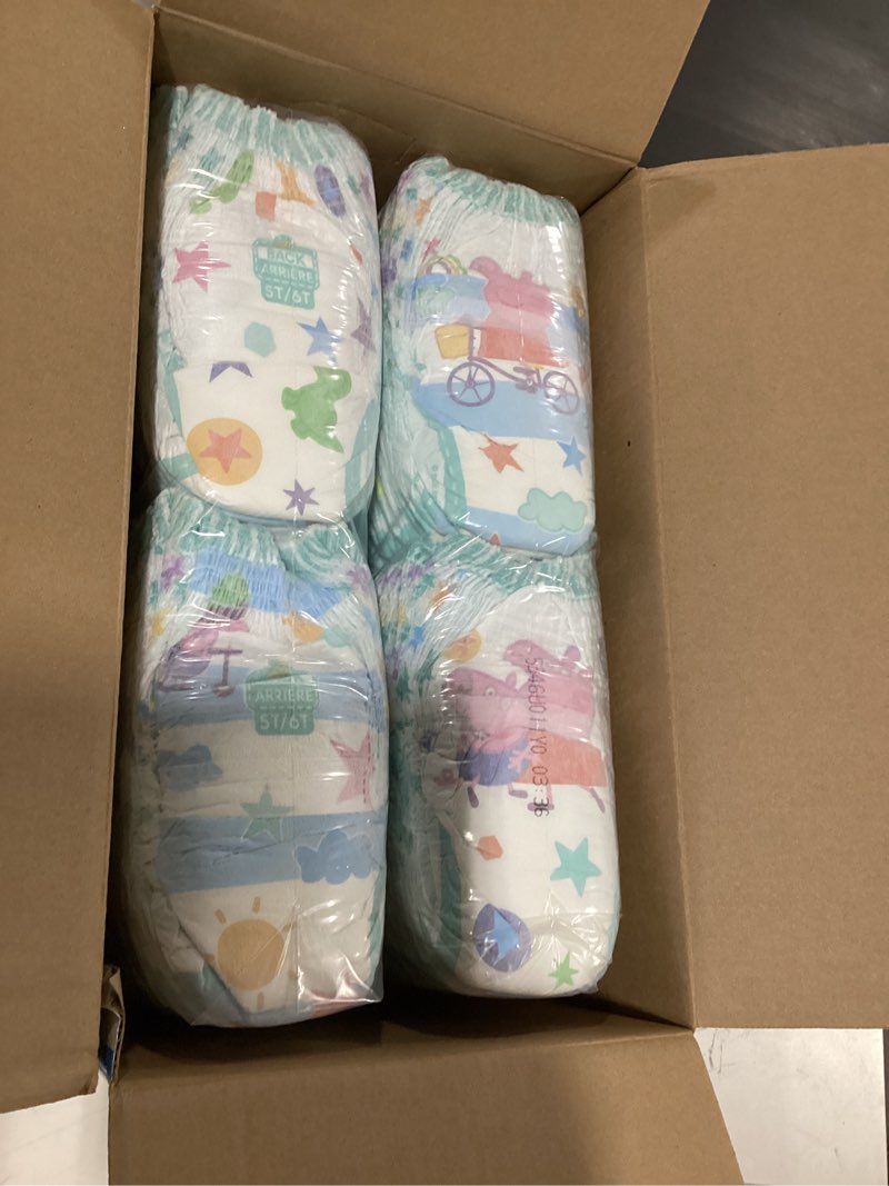 Condition photo showing New/Like New for easy ups girls & boys potty training pants, size 5t-6t, 84 count, peppa absorbent training underwear, up to 100% leakproof day and night, hypoallergenic (packaging may vary) 5t-6t 84