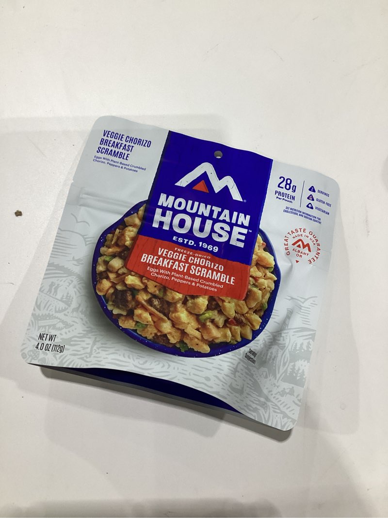 Mountain House Veggie Chorizo Breakfast Scramble | Freeze-Dried Backpacking & Camping Food | Gluten- *best by jul 2054*