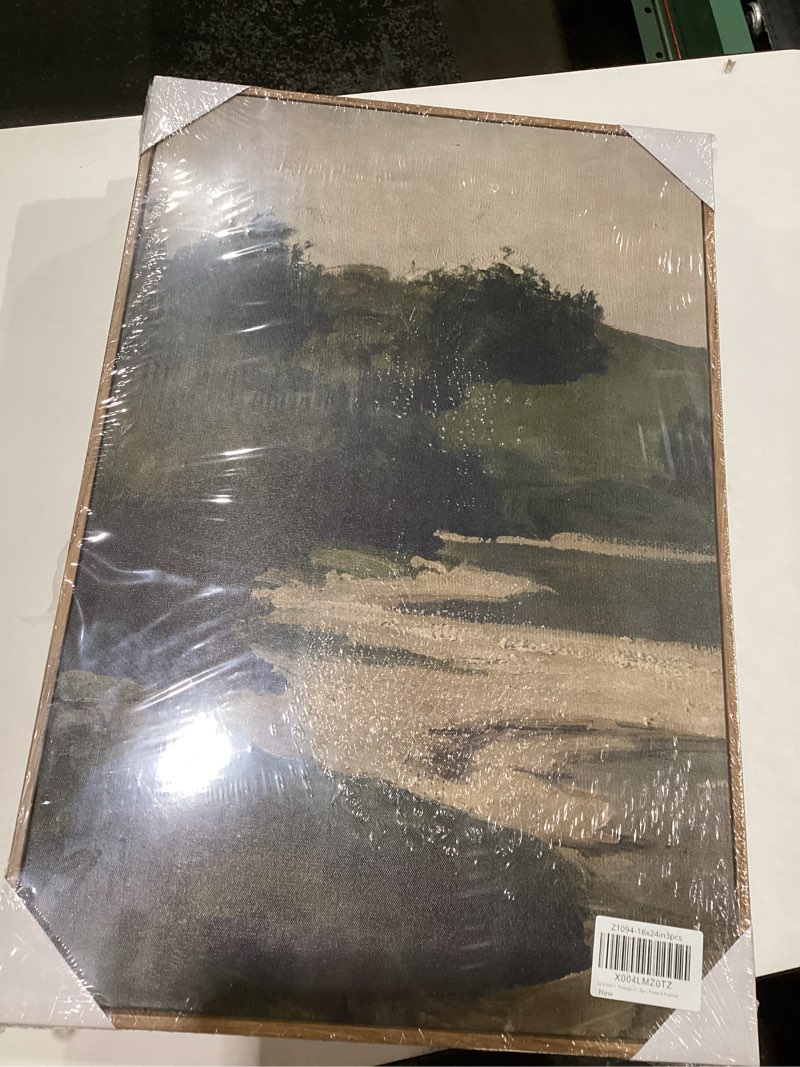 Condition photo showing New/Like New for SHENIFY Vintage Framed Wall Art Rustic Country Riverside Landscape Scenery Home Decor Retro Mountain Decorations for Bedroom Ready to Hang Wall Artwork - 16x24in3pcs Natural Framed Country Riverside 24L" x 16W" x 3PCS Natural