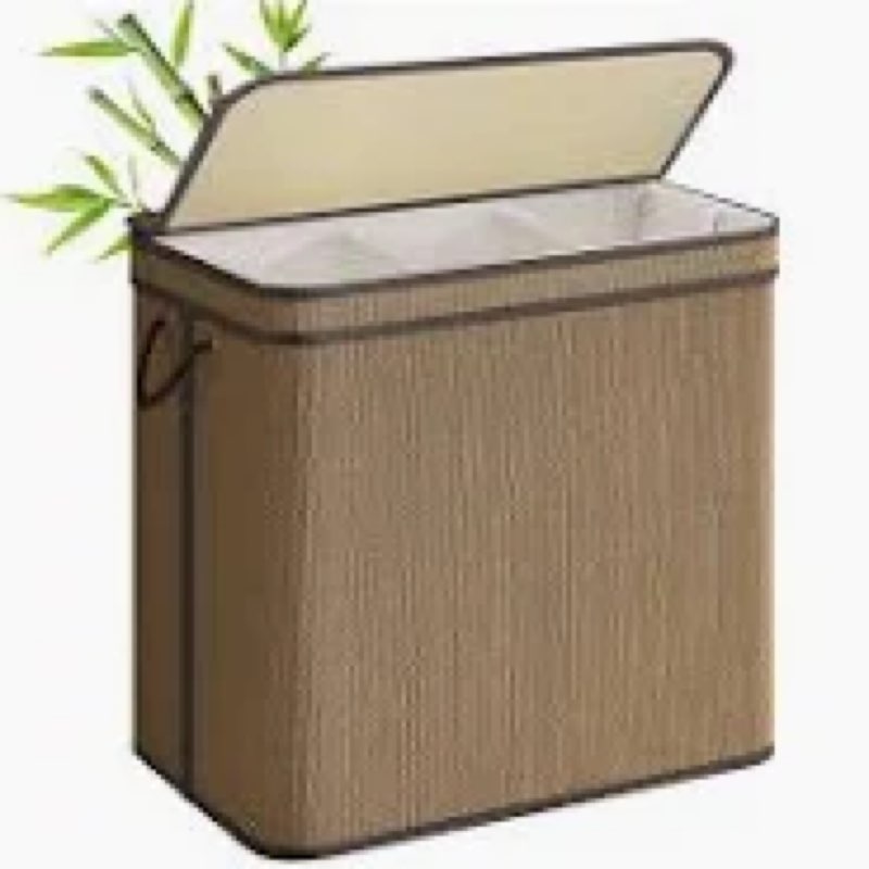 songmics laundry hamper with lid, bamboo laundry basket, removable machine washable laundry basket, with handles, 26.4-gallons, for laundry room, bedroom, bathroom, cloud white ulcb063w01