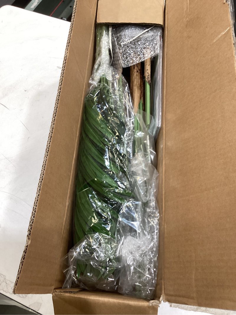 Condition photo showing Good Condition for artificial palm tree 4ft tall fake indoor decor with 13 trunks and real bark design faux tropical areca silk floor plant in pot for home office living room bedroom 1pcs 1 4ft