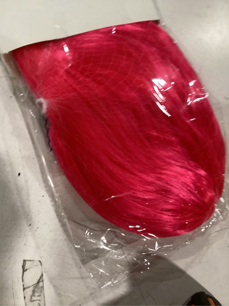 Condition photo showing Good Condition for plulon hot pink bob wig with heart sunglasses and hair cap, colorful short bob wigs synthetic party wigs funny cosplay hairpieces for women men daily bachelorette halloween costume party decorations