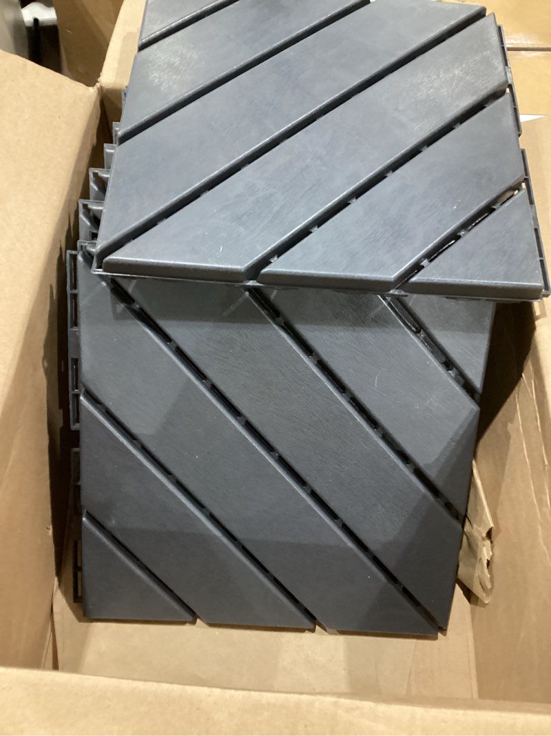 Condition photo showing As Is for miniyam interlocking deck tiles waterproof patio floor decking tiles for porch poolside balcony backyard, all weather use, gray(diagonal line)