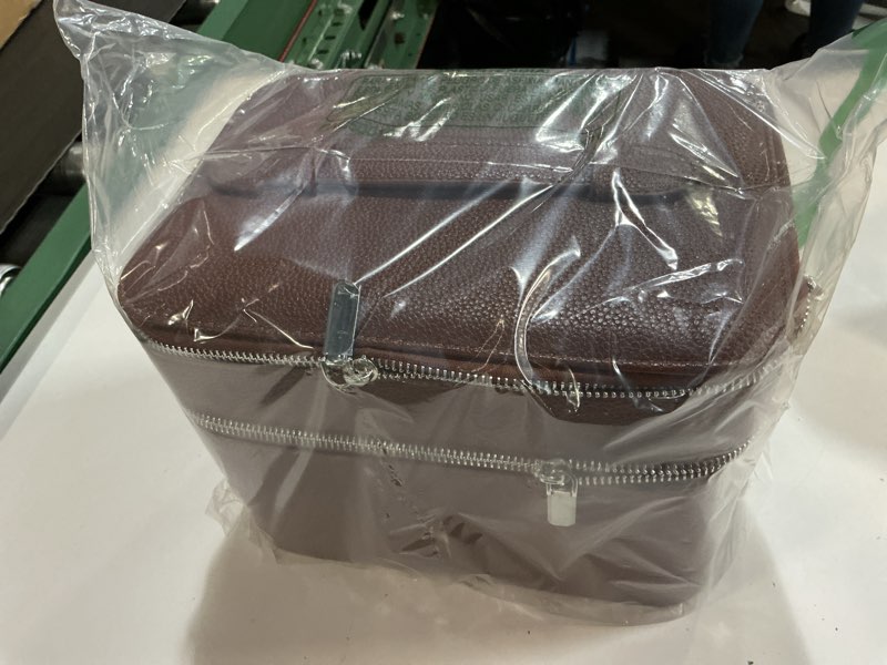 Condition photo showing New/Like New for Makeup Case, Large Capacity Waterproof Double Layer Cosmetic Bag with Removable Divider, Double Compartment Brush Organizer, Multi-functional Travel Organizer Brown(9.5*6.5*7in)