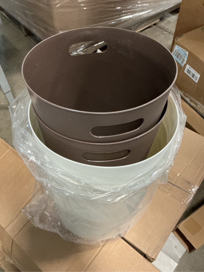 Condition photo showing As Is for 4 Pack Small Trash Can for Bathroom - 3 Gallon/12-Liter Wastebasket, Round Plastic Garbage Container Bin for Bedroom Office. Multi-2 L