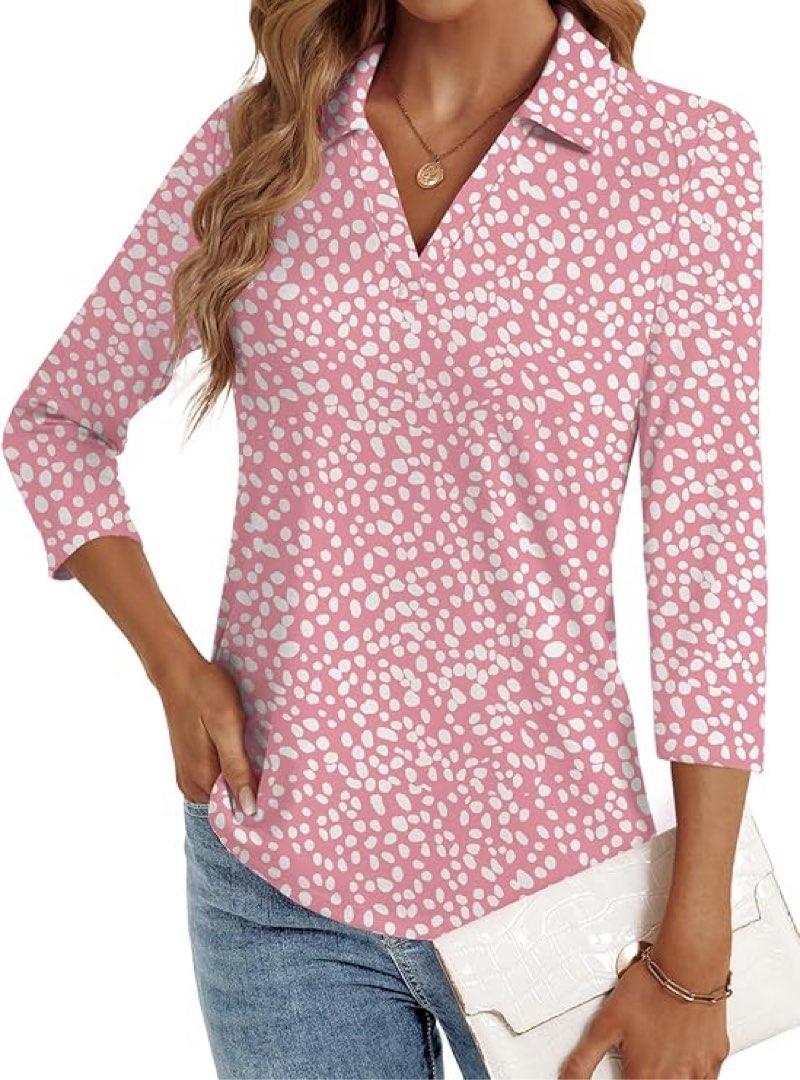 3/4 Length Sleeve Womens Tops Dressy Casual V Neck Polo Shirts Business Work Blouses 2025 Trendy Tunic Top XL 