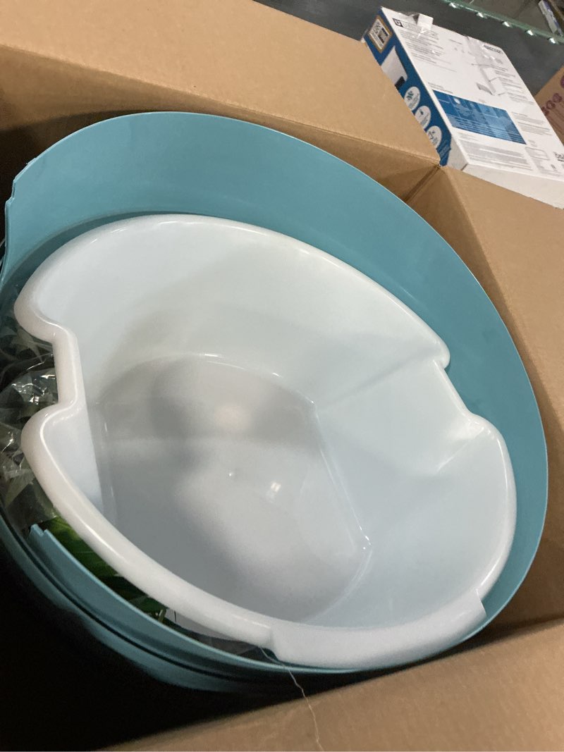 Condition photo showing Good Condition for Good Pet Stuff Hidden Cat Litter Box Enclosure with Artificial Plant, Decorative Round Planter, Removable Tray, Charcoal Filter Odor Control, Easy-to-Clean, Made in USA, Essentials Kit, Blue Original Round Essentials Kit Caribbean Blue