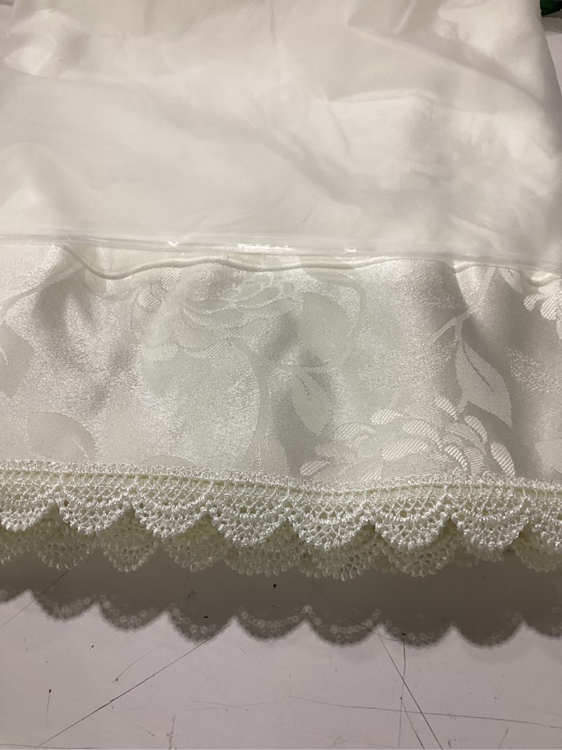 Condition photo showing New/Like New for glory season textured tablecloth waterproof spillproof lace trim rectangle jacquard fabric table cloth, kitchen dinning tabletop decoration, round table cover for outdoor use 60x102 inch, ivory white 102" x 60" (rectangular) ivory