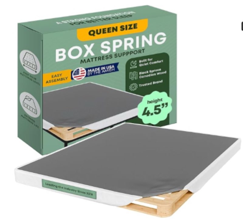 Greaton, Unassembled Queen Bed – 4.5-Inch Wood Box Spring Only – Amish Made in USA – Quiet Noise-Fre