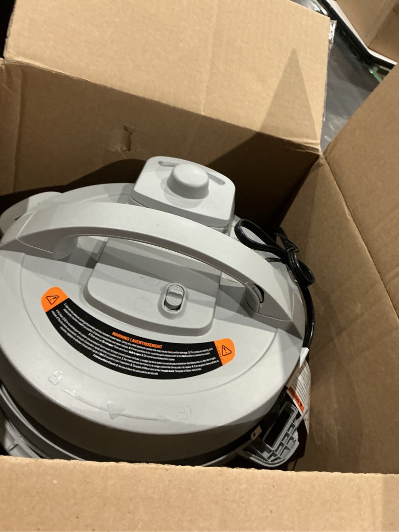 Condition photo showing As Is for instant pot, 8-quart whisper quiet 9-in-1 electric pressure cooker, slow rice cooker, steamer, sauté, yogurt maker, warmer & sterilizer, app with over 800 recipes, stainless steel, duo plus 8 quarts