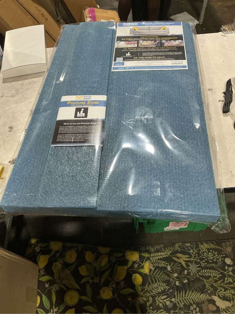 Condition photo showing New/Like New for large 2 piece 1.5in thick cushion insert kit for immediate lasting support of 1 saggy seat. two13x17in pieces of military grade foam adds thickness, delays replacing sofa 1 26x17x1.5