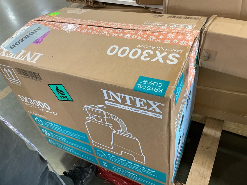 Condition photo showing As Is for intex 26651eg 3,000 gph above ground pool sand filter pump with automatic timer 3,000 gallons per hour