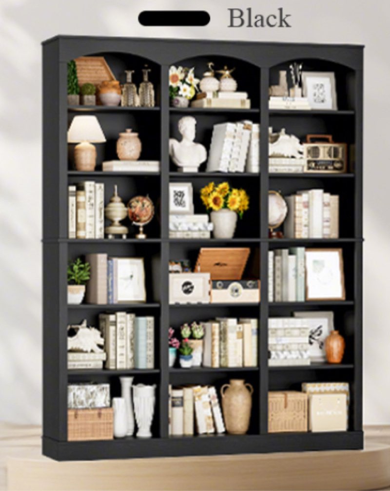 71-inch triple-wide shelf, 6-level shelving, large white shelf with curved deflector, 63.4-inch wide high shelf with 18 open shelves for