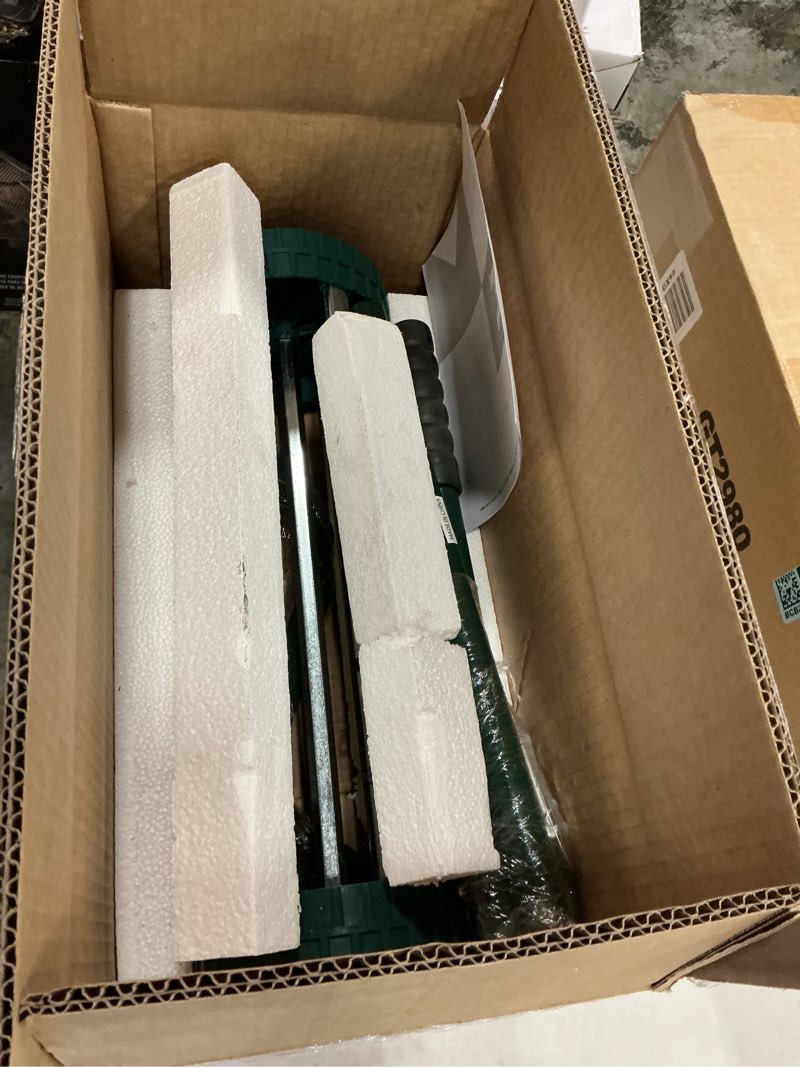 Condition photo showing New/Like New for goplus rolling lawn aerator 18-inch garden yard rotary push tine heavy duty spike soil aeration manual lawn aeration tool w/ 41-inch handle (silver)