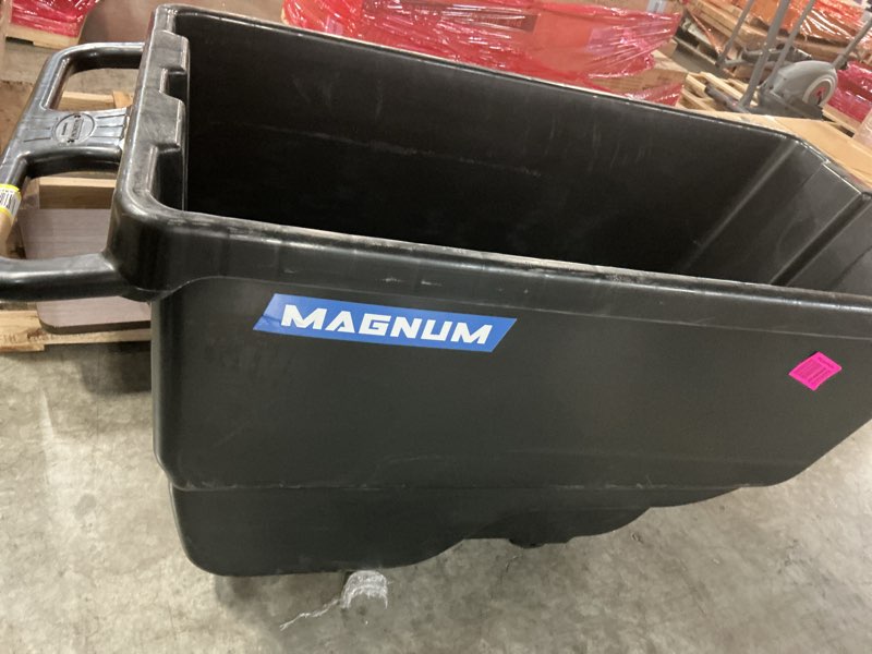 Condition photo showing As Is for (The tires are missing ).         Tilt Truck, 1/2 Cu. Yd. Capacity Dump Cart with Heavy Duty 12” Wheels & 5” Casters for Handling, Transporting on Construction Jobsites, 750 lbs, Trash Cart with Wheels DUC12A Heavy-Duty Wheels No Frame 1 Pack