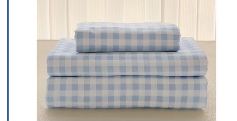 NSNLGSGC Light Blue Gingham Queen Sheet Set, Soft Brushed Microfiber Baby Blue Plaid Queen Bed Sheets, 4-Pieces Grid Sheet Set with Deep Pocket 