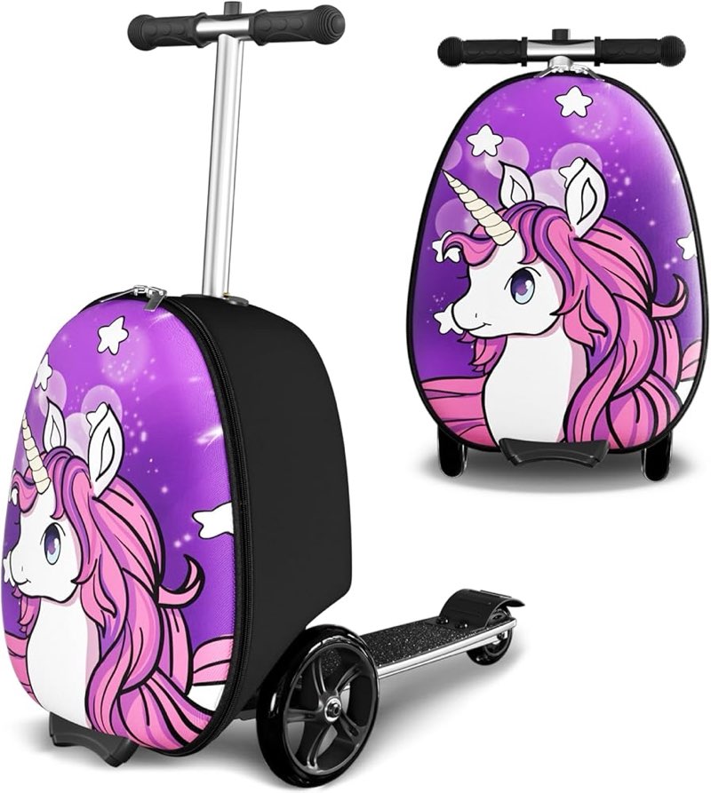 Baotree 2-in-1 Ride-On Scooter Suitcase, Scooter Luggage for Kids Ages 5-12, Foldable & Lightweight 