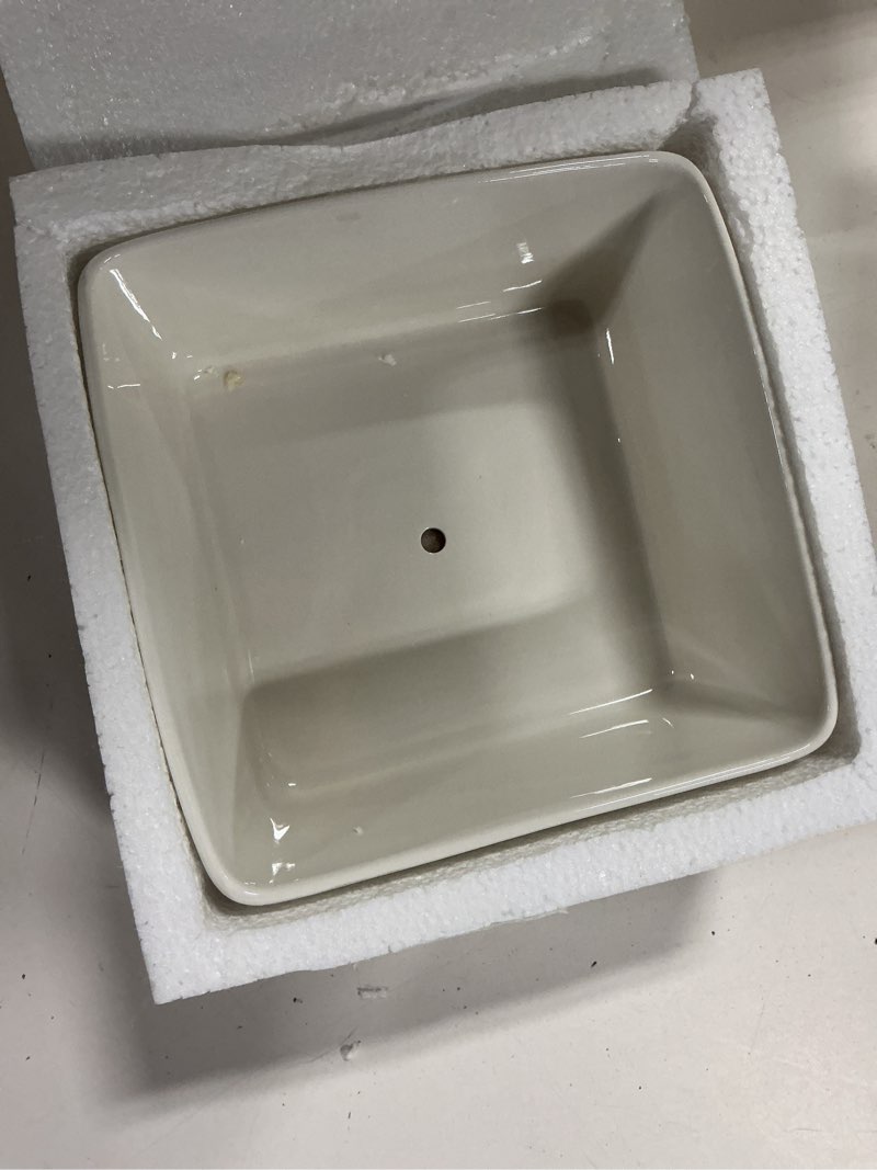 Condition photo showing New/Like New for 7 inch square white ceramic succulent cactus plants planter pot with drainage bamboo tray ?large?