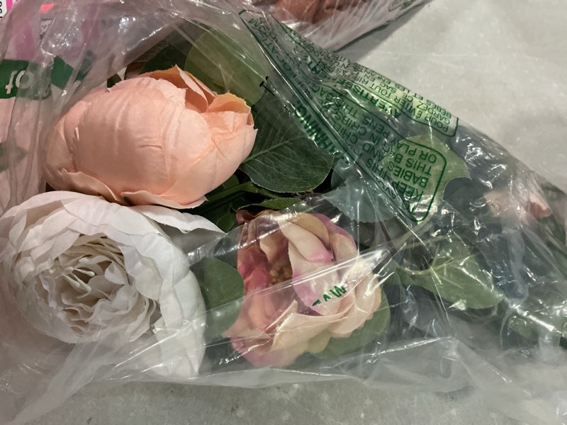 Condition photo showing Good Condition for floweroyal 2 pack artificial flower garlands 11.2ft eucalyptus garlands with flowers 8 head peony flower vine faux floral garland for wedding arch table wall backdrop wreath decoration. (pink & white) pink&white