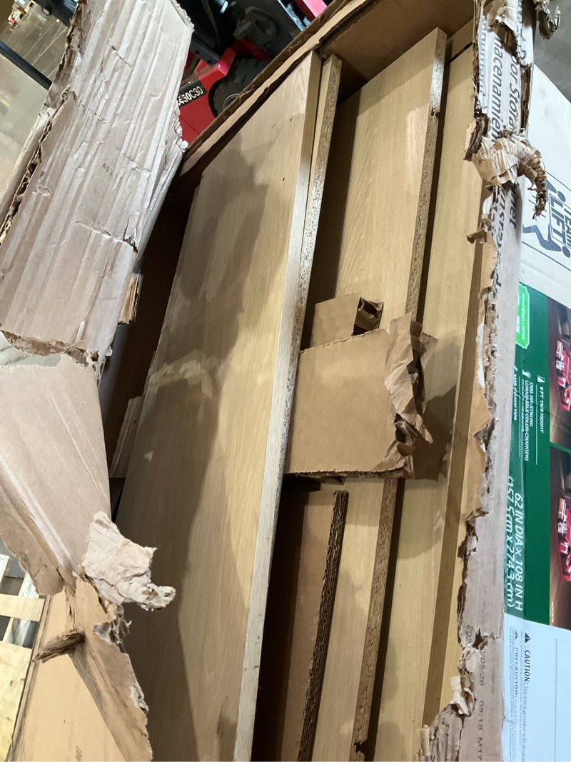 Condition photo showing As Is for mainstays 72 4-door storage cabinet natural