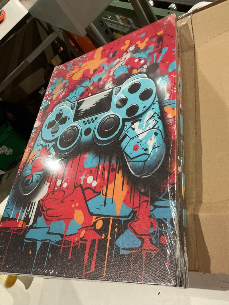 Condition photo showing Good Condition for 3pcs cool gaming wall art retro video game watercolor posters pictures colorful neon gamepad canvas painting prints for boys room kids game room bedroom for boys home decoration ready to hang 16x24in gaming wall art 16x24 inches canvas