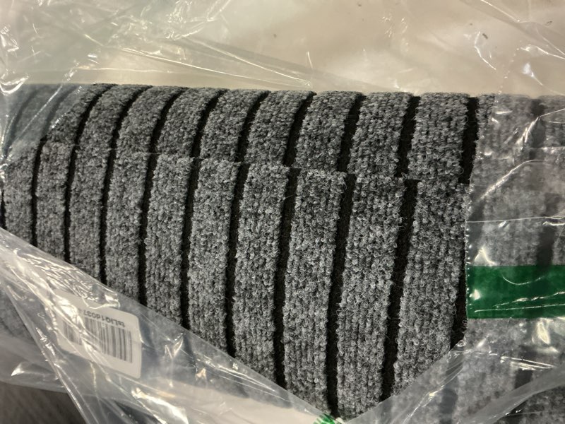 Condition photo showing Good Condition for heyroll custom size hallway runner rug, backed non-slip waterproof runner rugs, washable outdoor indoor carpet runner rug for floor, entryway, kitchen, laundry, balcony, garage 2' x 6', stripe gray