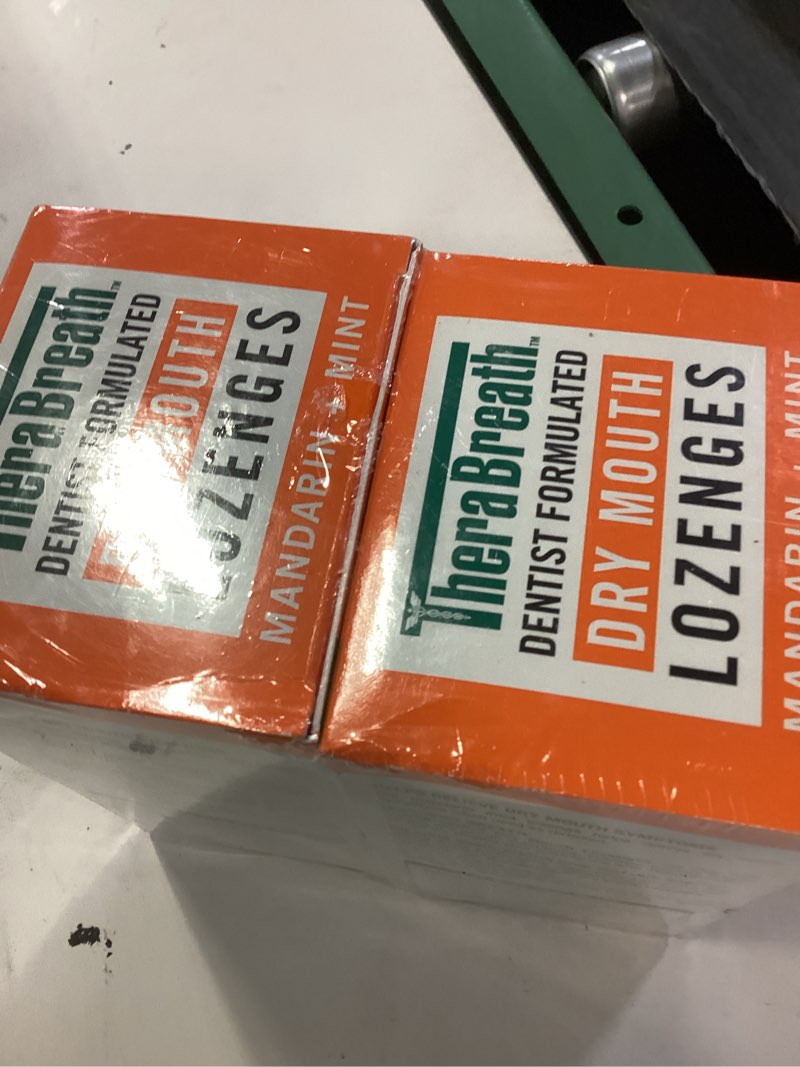 Condition photo showing New/Like New for therabreath dry mouth lozenges with zinc, 100 lozenges, mandarin mint, 100 count (pack of 2) mineral supplement