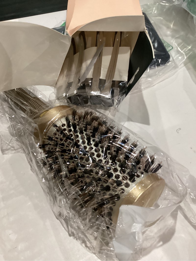 Condition photo showing New/Like New for Hair Brush for Blow Drying, Curling & Straightening - Ceramic & Ionic Boar Bristles Barrel Brush with 4 Clips Included