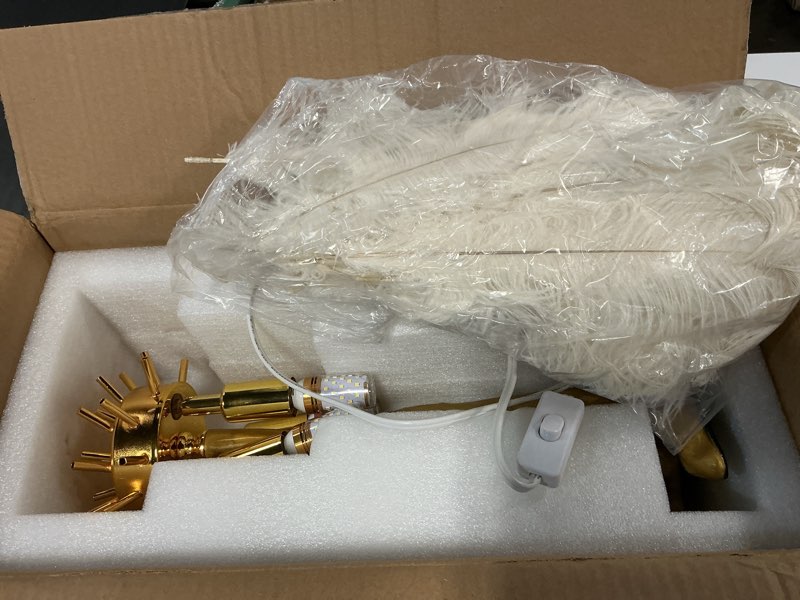 Condition photo showing Good Condition for jaymp ostrich feather table lamp with plug in wire for living room sofa bedside standing reading lamp elegant romantic beautiful (white, height 23.6 inches/ 25 feathers) white height 23.6 inches/ 25 feathers