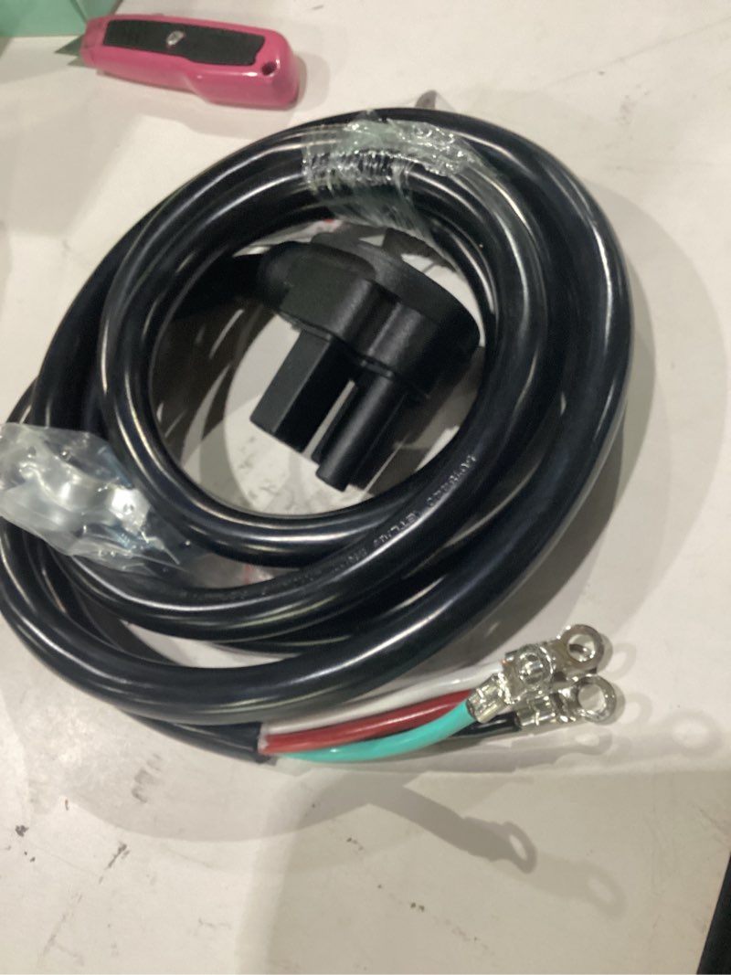 Condition photo showing New/Like New for 10 ft 4 prong dryer cord, 30amp 10 gauge dryer power cord replacement, pure copper 4-wire dryer cord with nema 14-30p plug and o-ring terminals, 250v 7500w, etl listed, black stw 10ft