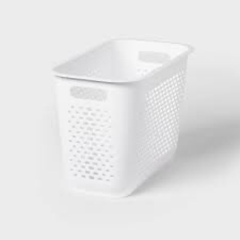 Narrow Large Decorative Plastic Bin White - Brightroom™: Modern Storage with Cut-Out Handles, 13\" Cube Compatible