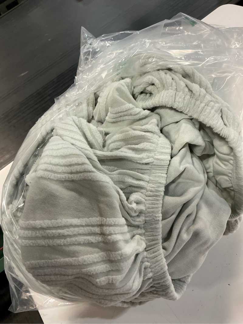 Condition photo showing Good Condition for qianmew couch cushion covers, super stretch washable sofa slipcovers for l shaped & modular seats, pet-friendly furniture protector with stripe design, (3 seat covers s+1 chaise, light gray) light gray / wave pattern 3 seat covers s + 1 chaise