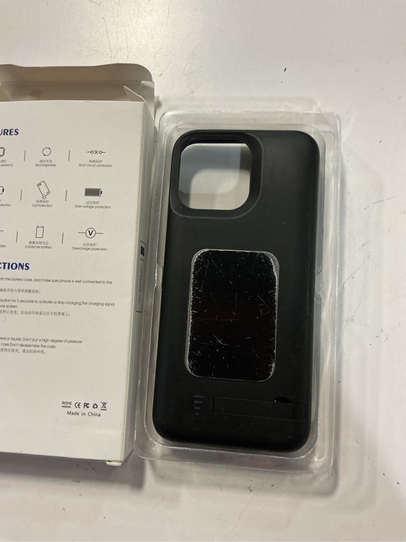 Condition photo showing As Is for battery case for iphone 16 pro max, 5000mah extended charging case with kickstand for apple 16 pro max, phone charger cover for 16 pro max(6.9") black