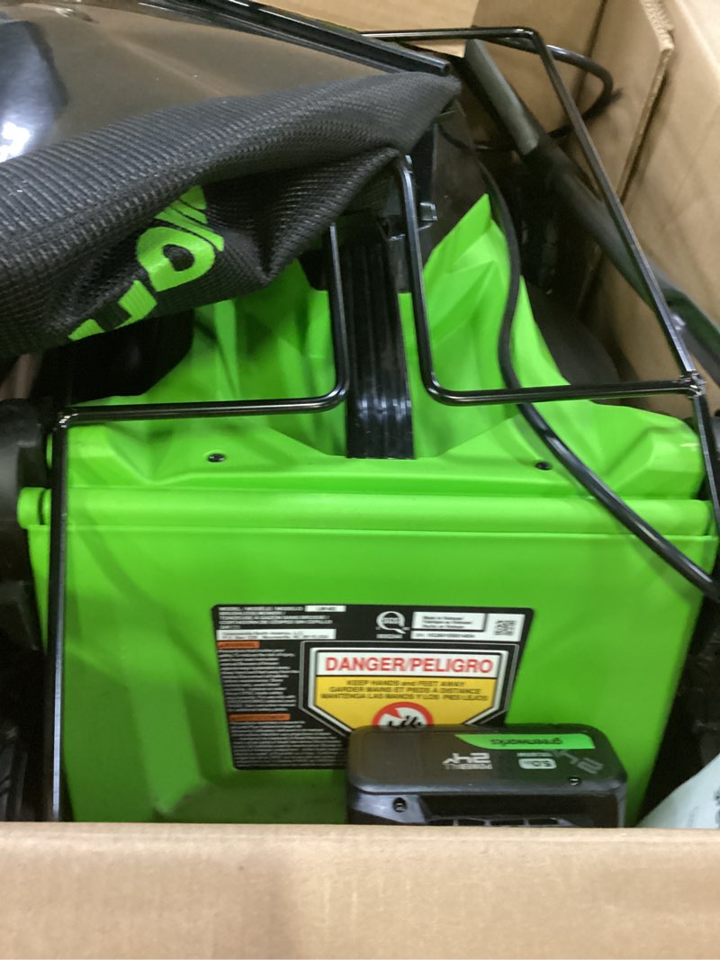Condition photo showing As Is for greenworks 24v 14? brushless cordless lawn mower kit with 5.0ah usb-c battery & 65w type-c charger 14" (5.0ah)