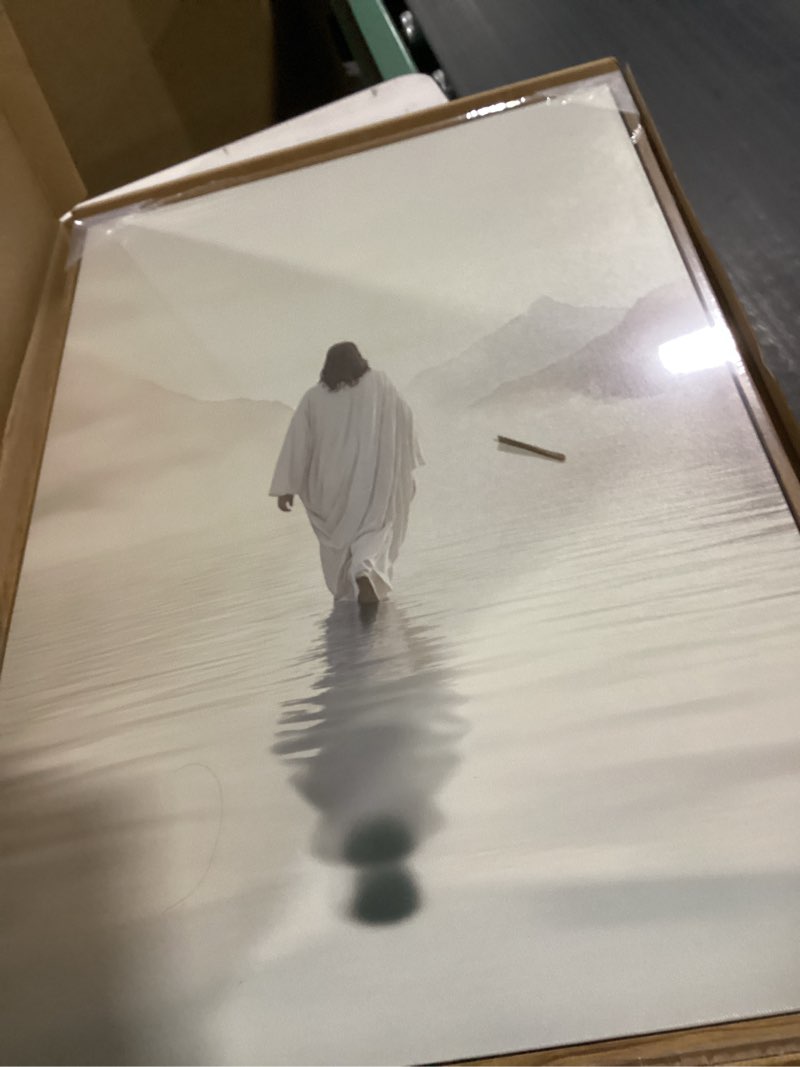 Condition photo showing As Is for ZZTCYSU Jesus Canvas Wall Art Christian Framed Wall Art Jesus Walking on Water Back Modern Bible Print Religious Faith Artwork Decor for Living Room Bedroom Church 16"x24" Framed Reflection 16"x24" Natural