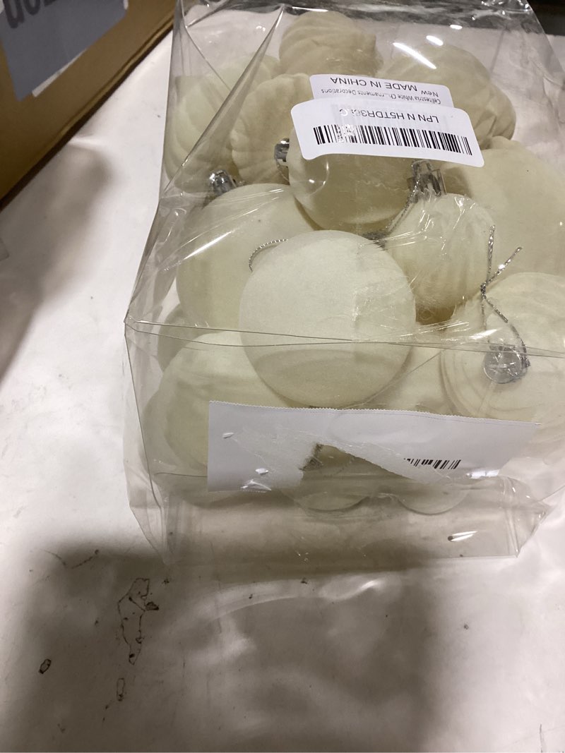 Celltestria 28PCS Velvet Christmas Balls Ornaments, Flocked Shatterproof Beige Cream Xmas Tree Hangi