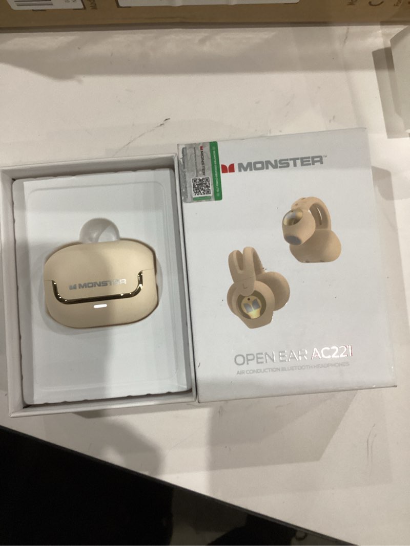 Condition photo showing Good Condition for Monster Open Ear AC221 Headphones, Bluetooth 6.0 Wireless Earbuds Stereo Sound, Clip on Earbuds With 30H Playback, Clear Calls, Type-C Charging, Touch Control, IPX6 Waterproof Wireless Open Headphones