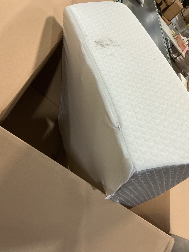 Condition photo showing As Is for ruqmuis leg elevation pillow for after surgery, 8inch foam leg elevating pillow for swelling and blood circulation, leg wedge pillow for sleeping, knee pillow for knee hip ankle pain relief, white flat top 8 inch white/grey