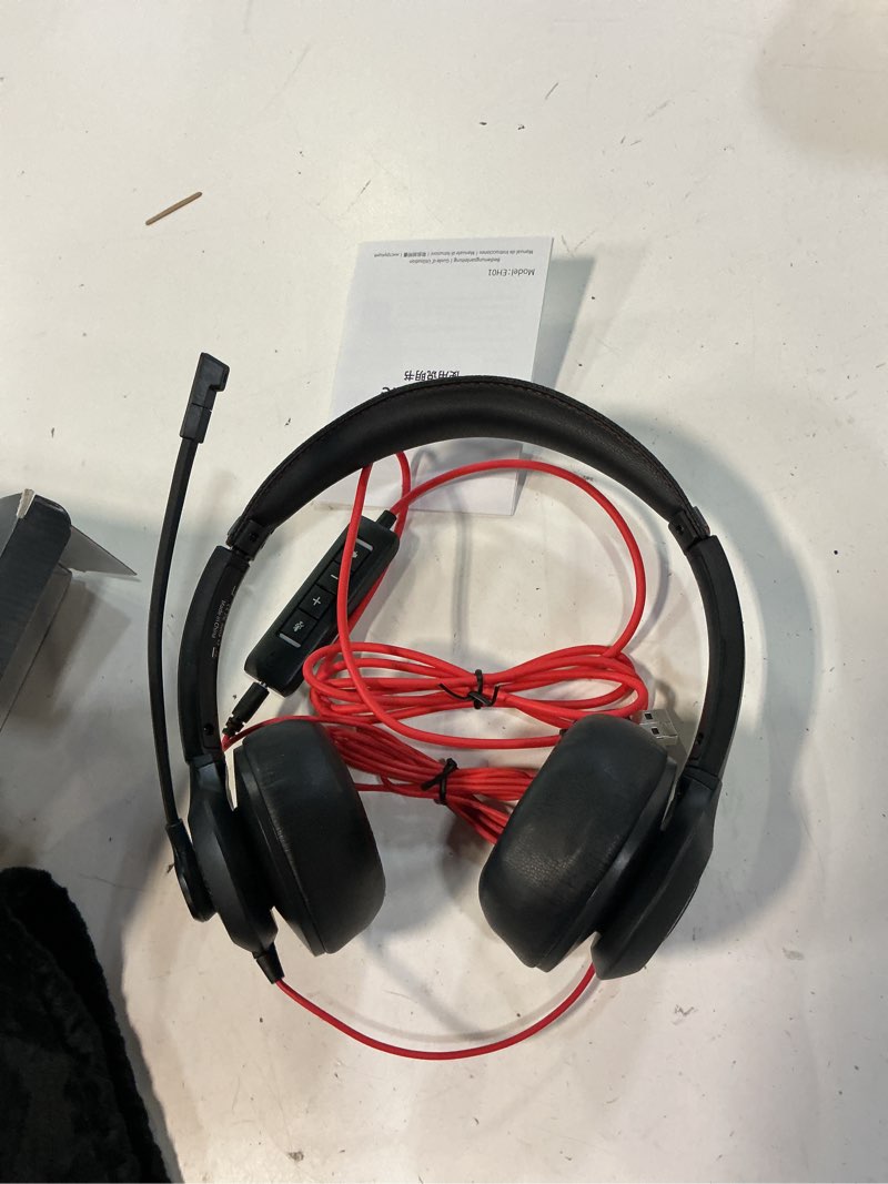 Condition photo showing New/Like New for jiamqishi usb headset with microphone for pc, on-ear computer laptop headphones with noise cancelling microphone in-line control for home office online class skype zoom (usb+3.5mm, black) usb+3.5mm black