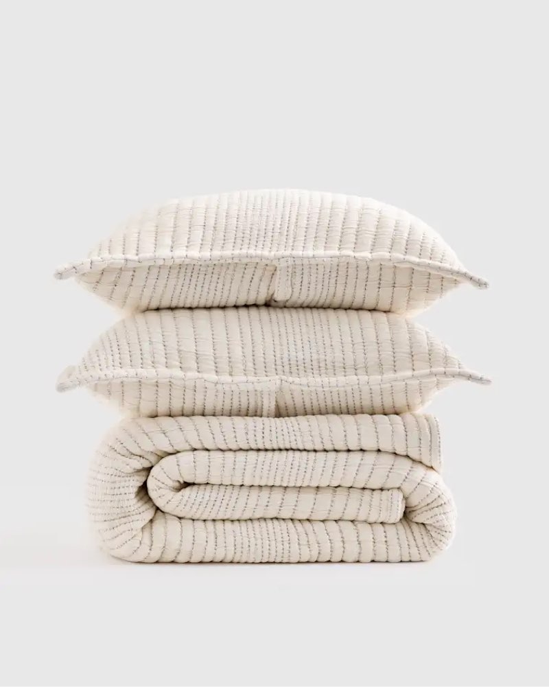 organic cotton channel stitch coverlet set, king/cal king, undyed