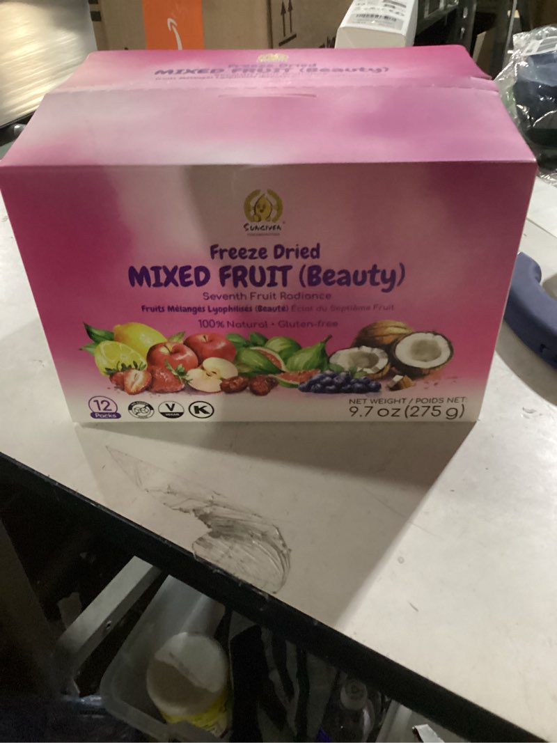Condition photo showing New/Like New for SUNGIVEN Freeze Dried Fruit Mixed for Beauty, Variety Pack of 12 Bag, 7 Kinds of Fruit, Health Snack, Rich in Vitamins, Apple Strawberry Blueberry Lemon Coconut Fig Red-Dates, No Sugar Added, 9.7 oz Beauty Station 9.7