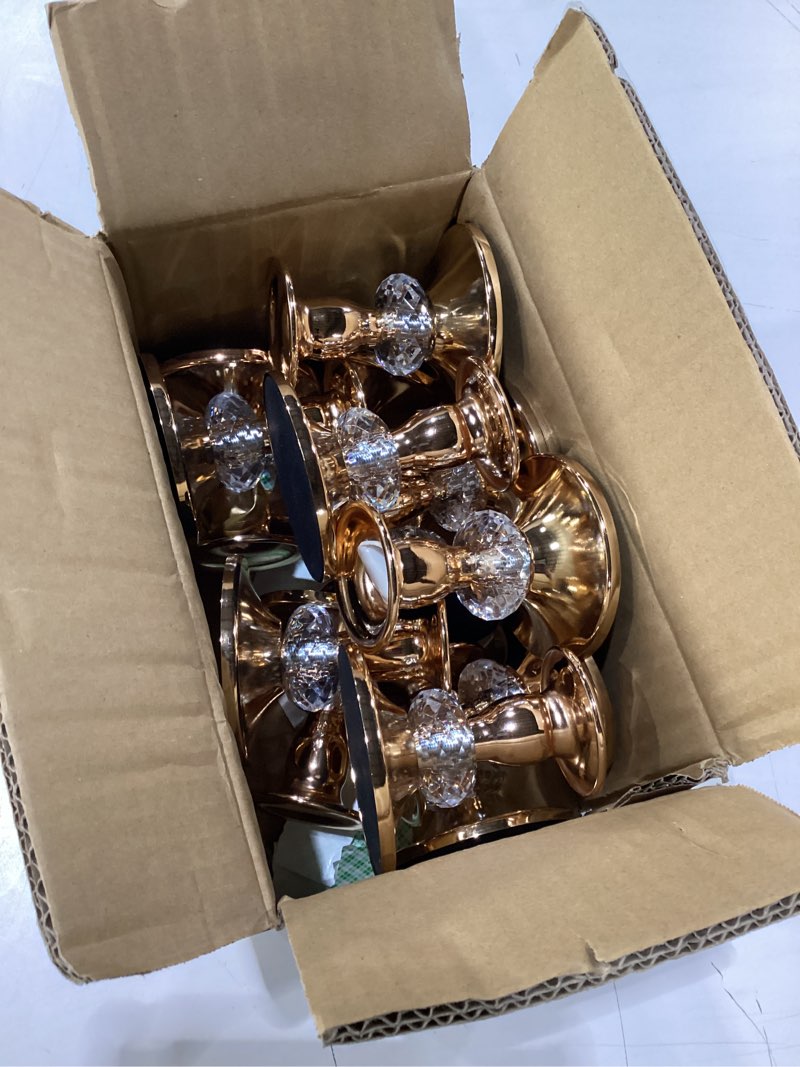 Condition photo showing New/Like New for candle holders set - 12pcs silver taper candlestick holders vintage brass,metal crystal candle stands elegant candlestick holders set for centerpiece fireplace candle decor (golden, 6 sets(12 pcs)) golden 6 sets(12 pcs)